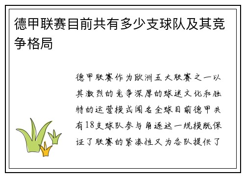 德甲联赛目前共有多少支球队及其竞争格局